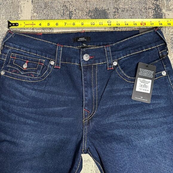 NWT True Religion Men Jeans Blue ROCCO Big T Flap Relaxed Skinny $199 size 34 36 - Picture 13 of 16